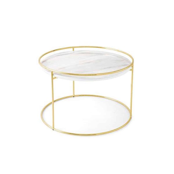 Atollo Side Tables by Calligaris at DeFrae Contract Furniture White Marble Brass Frame
