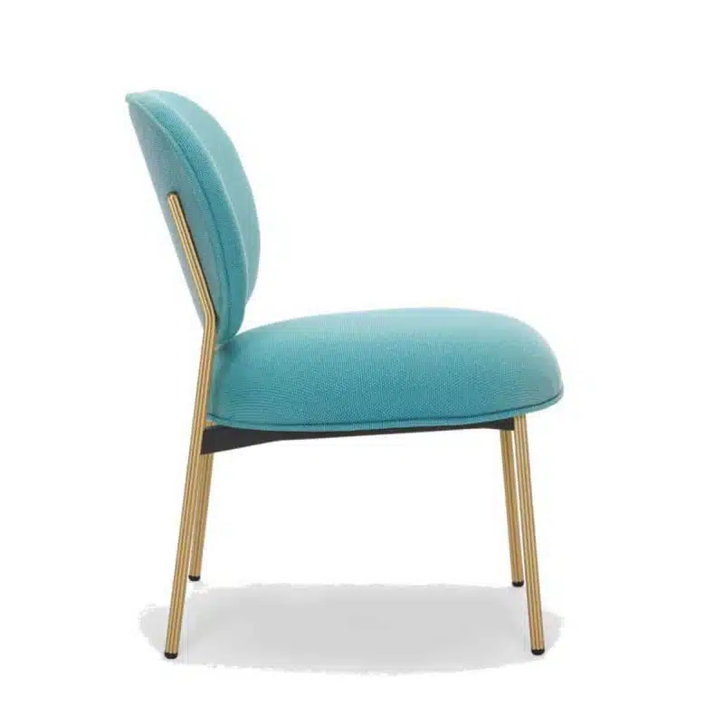 Blume 2951 Lounge Chair Pedrali at DeFrae Contract Furniture Blue with brass frame side view