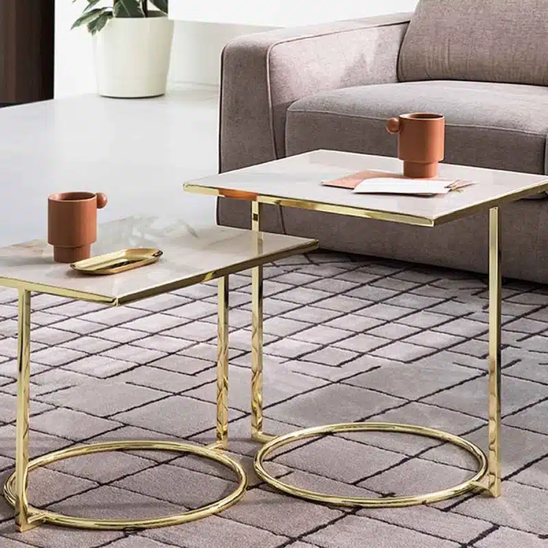 Daytona Occasional Table With Brass Frame and Marble Square Top Calligaris at DeFrae Contract Furniture in situ