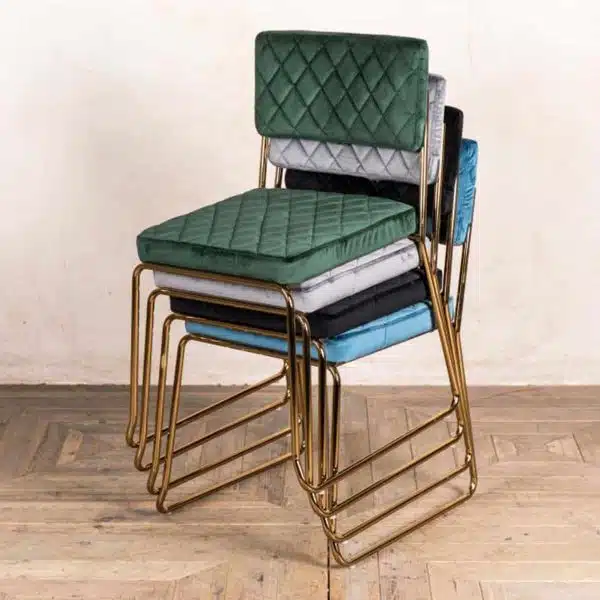 Marilyn Side Chair Quilted Back and Brass Look Frame DeFrae Contract Furniture Range Stackable