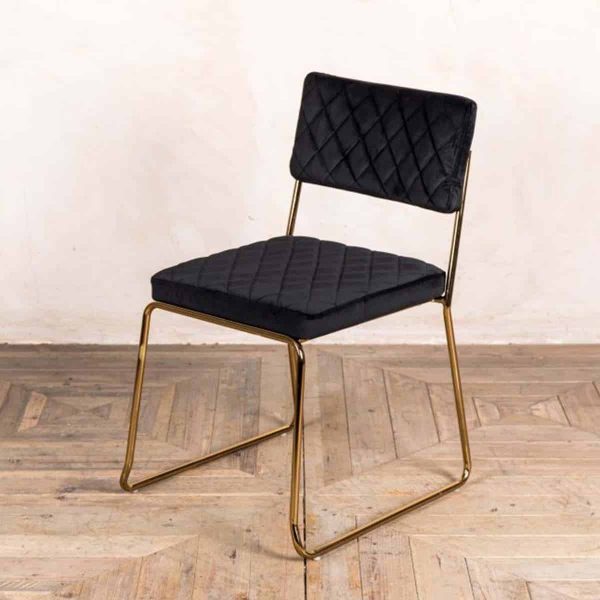 Marilyn Side Chair Quilted Back and Brass Look Frame DeFrae Contract Furniture Stackable Black