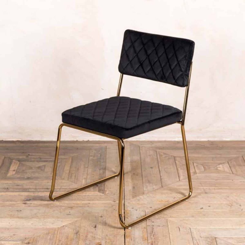 Marilyn Side Chair Quilted Back and Brass Look Frame DeFrae Contract Furniture Stackable Black