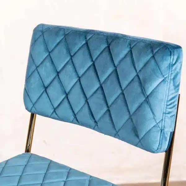 Marilyn Side Chair Quilted Back and Brass Look Frame DeFrae Contract Furniture Stackable Ocean Teal Blue Seat