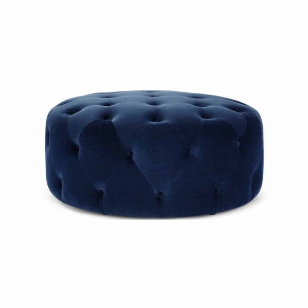 Ruby Round Button Back Pouf Blue DeFrae Contract Furniture