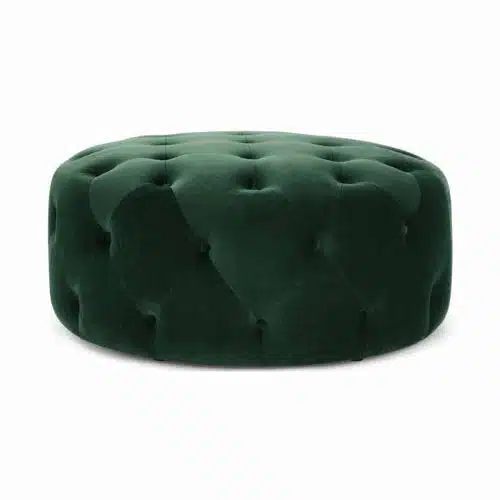 Ruby Round Button Back Pouf Green DeFrae Contract Furniture
