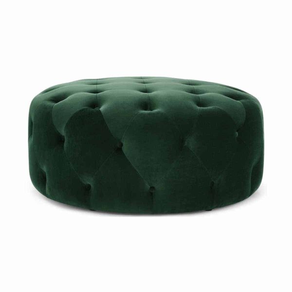 Ruby Round Button Back Pouf Green DeFrae Contract Furniture