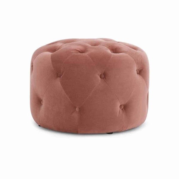 Ruby Round Button Back Pouf Pink DeFrae Contract Furniture
