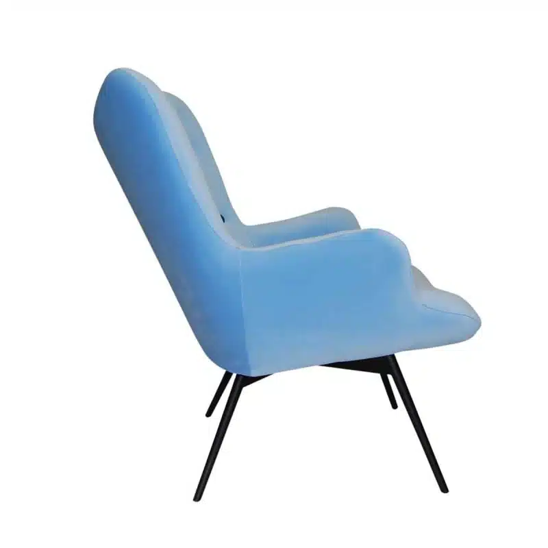 Malmo wingback armchair baby blue button DeFrae Contract Furniture side view