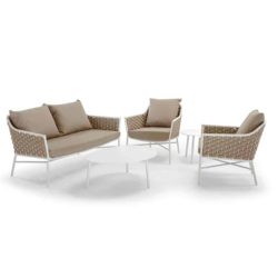 Panama Sofa 2 seater outside from DeFrae Contract Furniture roped back cushioned outdoor 2 seater sofa set white beige