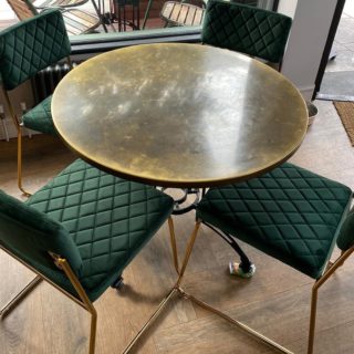 Brass tabletops by DeFrae Contract Furniture at Fed and Watered