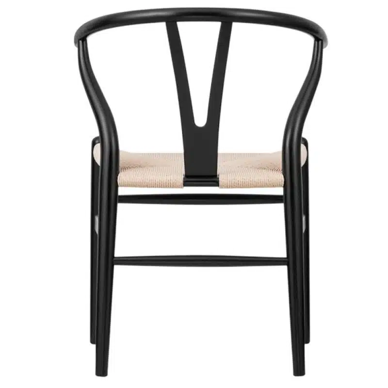 WIshbone Black Frame with natural seat DeFrae Contract Furniture back