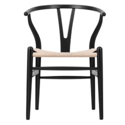 WIshbone Black Frame with natural seat DeFrae Contract Furniture front view