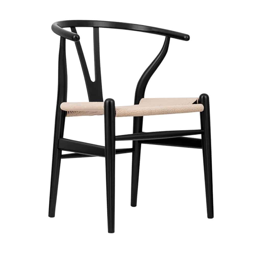 Wish Chair WIshbone Black Frame with natural seat DeFrae Contract Furniture