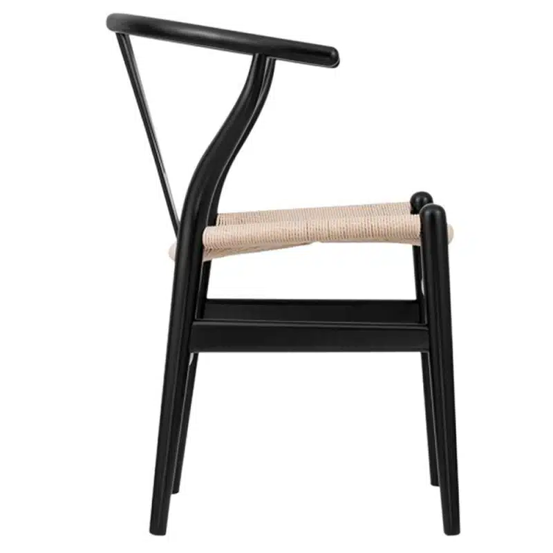 WIshbone Black Frame with natural seat DeFrae Contract Furniture side view