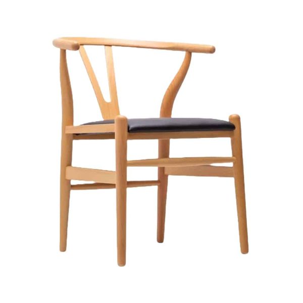 Wish Chair WIshbone Back Natural Wood Finish Upholstered Seat DeFrae