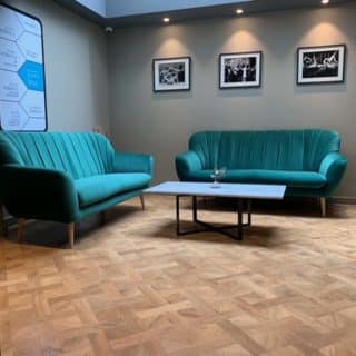 Chiswick Cinema fluted back sofas by DeFrae