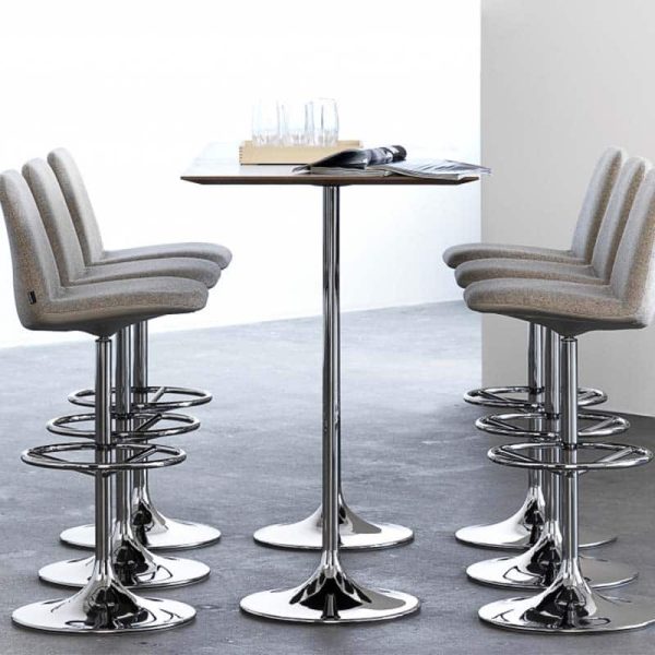 Venus Table Poseur height Base chrome DeFrae Contract Furniture in situ