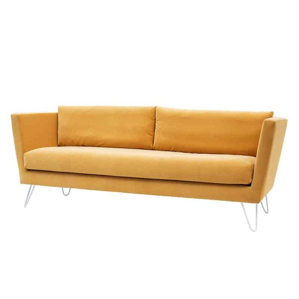 Baltimore Sofa by DeFrae Contract Furniture 2 Seater with metal hairpin legs yellow 2