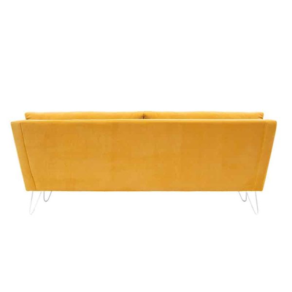 Baltimore Sofa by DeFrae Contract Furniture 2 Seater with metal hairpin legs yellow back view