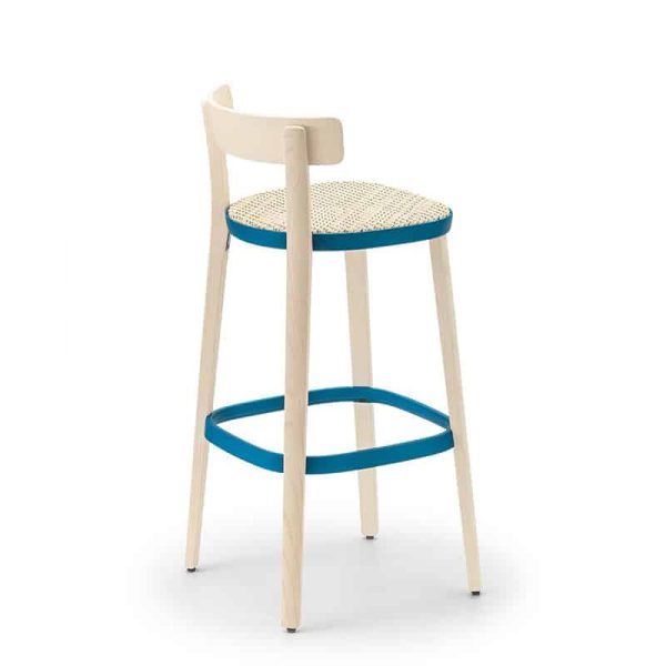 Folk 2927 bar stool Pedrali at DeFrae Contract Furniture with cane seat finish back view