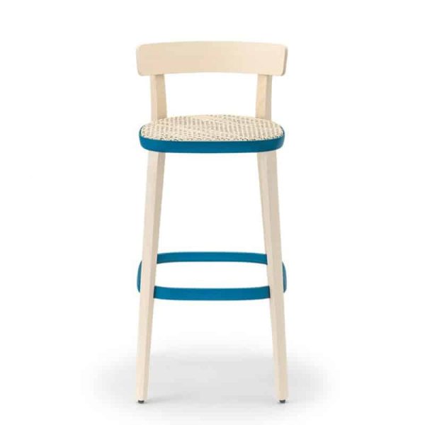 Folk 2927 bar stool Pedrali at DeFrae Contract Furniture with cane seat finish front view