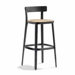 Folk 2927 bar stool Pedrali at DeFrae Contract Furniture with cane seat nero finish