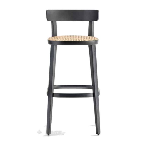 Folk 2927 bar stool Pedrali at DeFrae Contract Furniture with cane seat nero finish front view