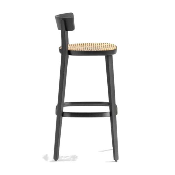 Folk 2927 bar stool Pedrali at DeFrae Contract Furniture with cane seat nero finish side view