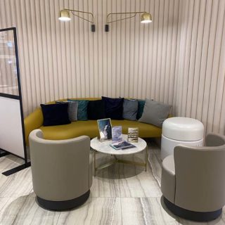 H Beauty Roma Chaise Sofa Scarlett Low Stools and Bespoke Marble Coffee Tables By DeFrae Contract Furniture at the Centre MK 2