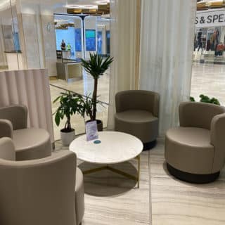 H Beauty Scarlett Low Stools and Bespoke Marble Coffee Tables By DeFrae Contract Furniture at the Centre MK