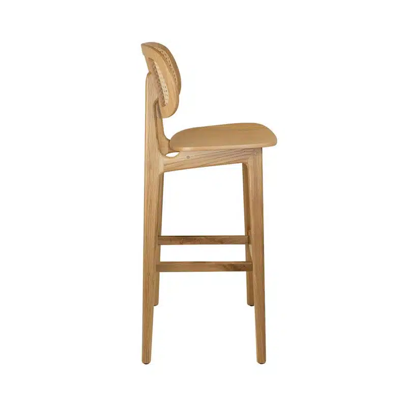 Adore Bar Stool Upholstered Cane Back Natural Wood Stain Relish