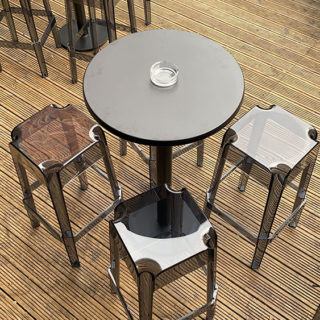 Rubik Bar Stools and Black Werzalit Outside Tables from DeFrae Contract Furniture at High Spirits Cocktail Company Reading