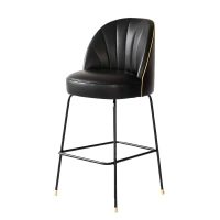 Carmela Bar Stool Bar Stool DeFrae Contract Furniture Black Frame with Brass Shoes Black Leather Fluted Back