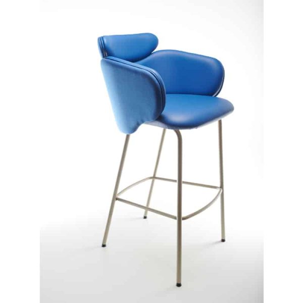 La Rossa Bar Stool DeFrae Contract Furniture Blue with brass frame side view
