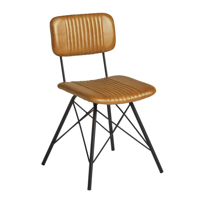 Duchy Side Chair Light Tan Leather DeFrae Contract Furniture