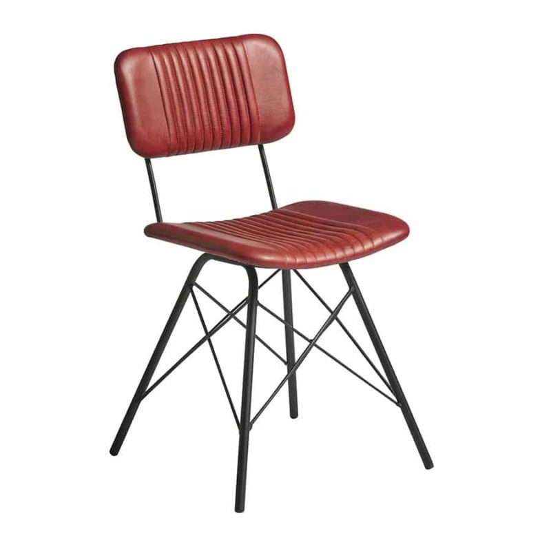 Duchy Side Chair Vintage Red Leather DeFrae Contract Furniture