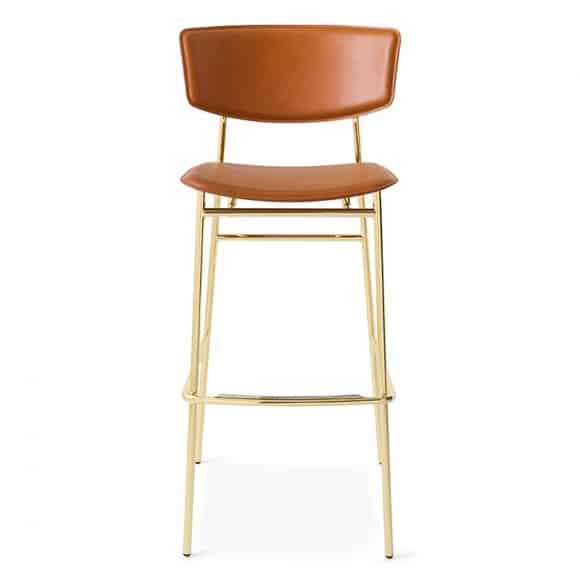 Fifties Bar Stool Calligaris at DeFrae Contract Furniture Faux Leather with Gold Frame Front View