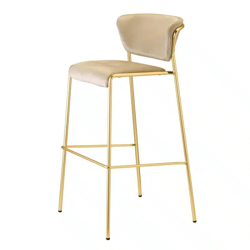 Lisa Bar Stool Metal Frame Curved Back DeFrae Contract Furniture Gold Frame Side View