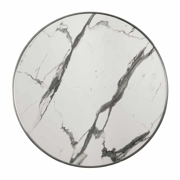 Parisian Tabletops White Marble Silver Rim DeFrae Contract Furniture