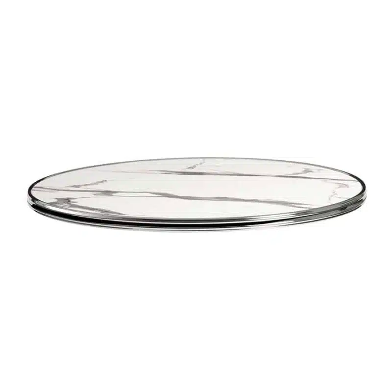 Parisian Tabletops White Marble Silver Rim DeFrae Contract Furniture