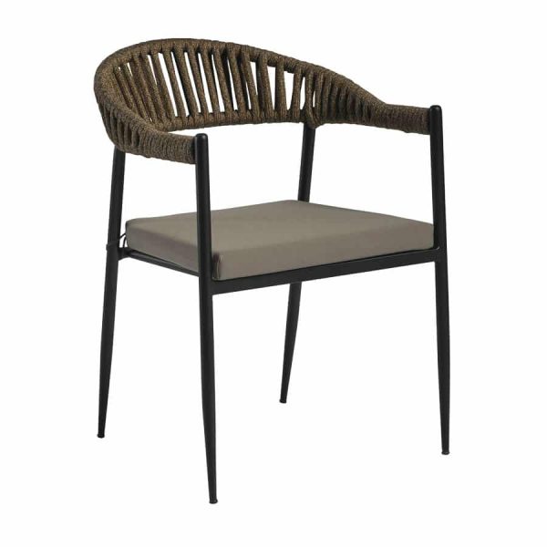 Tico Rope Armchair in Natural Tan with Black Metal Frame DeFrae Contract Furniture