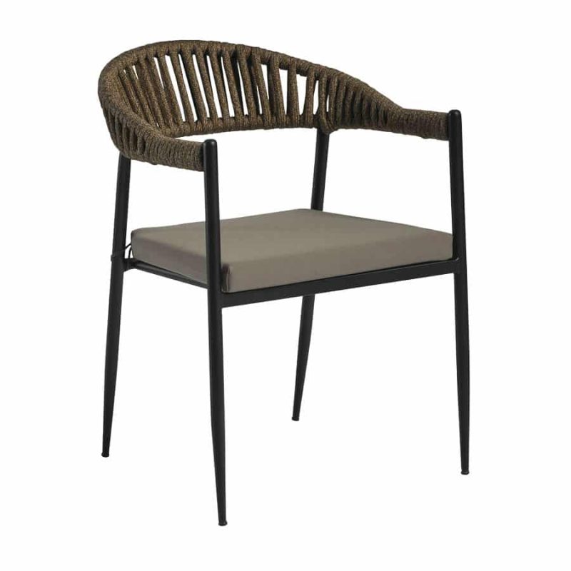 Tico Rope Armchair in Natural Tan with Black Metal Frame DeFrae Contract Furniture