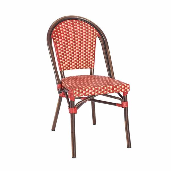Carcassone French Bistro Side Chair Red and Cream. Ideal for any busy outdoor bar, cafe, coffee shop, hotel or restaurant.