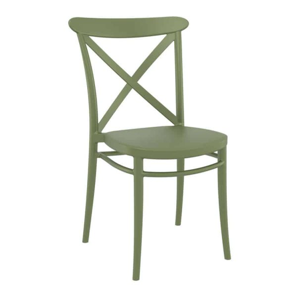 The Crossback side chair in Green is a stackable, polypropelene chair suitable for outdoor use in your garden, restaurant, bar, coffee shop or hotel.