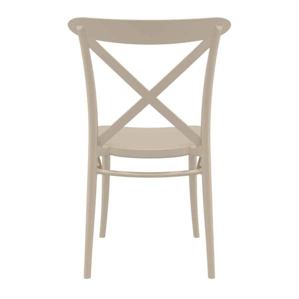 The Crossback side chair in Taupe is a stackable, polypropelene chair suitable for outdoor use in your garden, restaurant, bar, coffee shop or hotel.