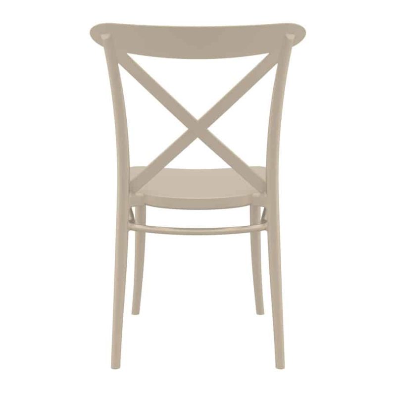 The Crossback side chair in Taupe is a stackable, polypropelene chair suitable for outdoor use in your garden, restaurant, bar, coffee shop or hotel.