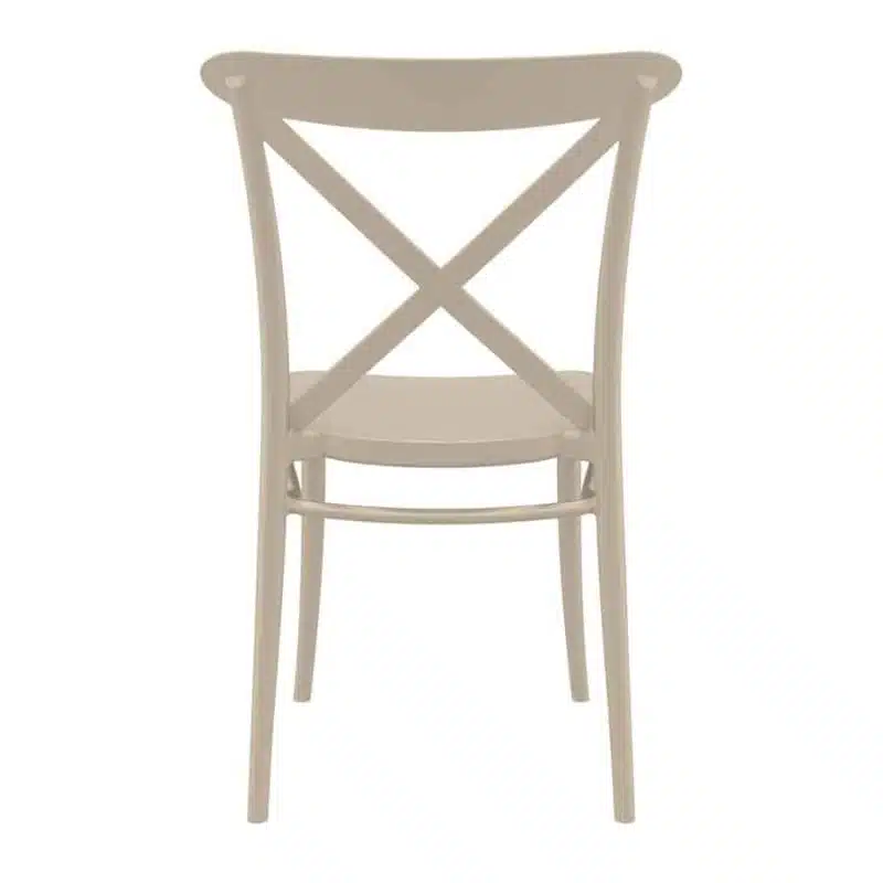 The Crossback side chair in Taupe is a stackable, polypropelene chair suitable for outdoor use in your garden, restaurant, bar, coffee shop or hotel.