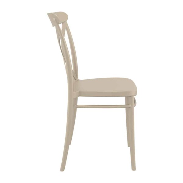 The Crossback side chair in Taupe is a stackable, polypropelene chair suitable for outdoor use in your garden, restaurant, bar, coffee shop or hotel.
