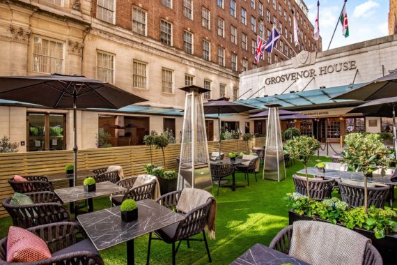 Forecourt at the Grosvenor House Hotel London outdoor furniture alfresco dining by DeFrae Contract Furniture Main Header