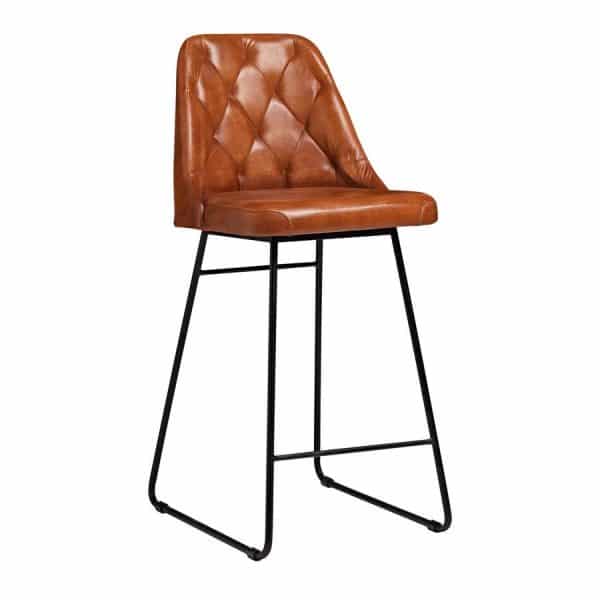Harland Bar Stool with button back Bruciato brown leather for restaurant bar pub and hotels